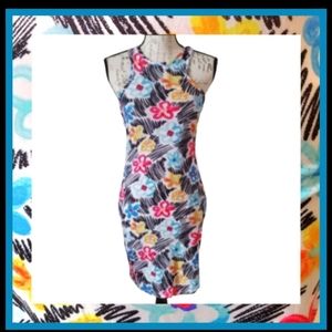 SCRIBBLES ☆ COLORFUL ☆ FLORAL ☆ BODYCON DRESS ☆ NWT